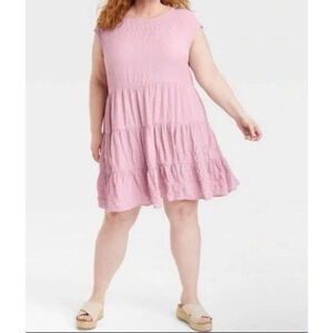 Knox Rose Pink Crepe, Round Neck Cap Sleeve Pullover Mini Shift Dress sz XL•NWT